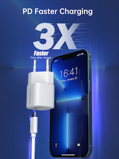 Choetech Charger Without Cable GaN with USB-C Port 30W Power Delivery Whites (PD5007)