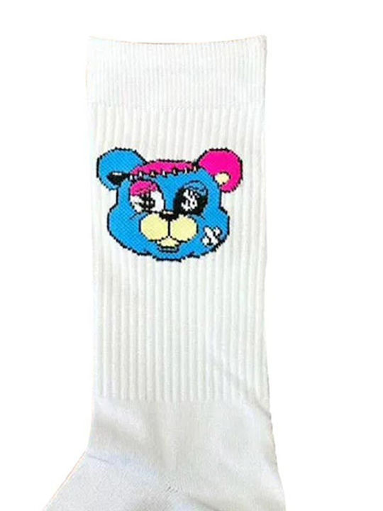Paperinos Teddy Bear Blue Head Gemusterte Socken Weiß 1Pack