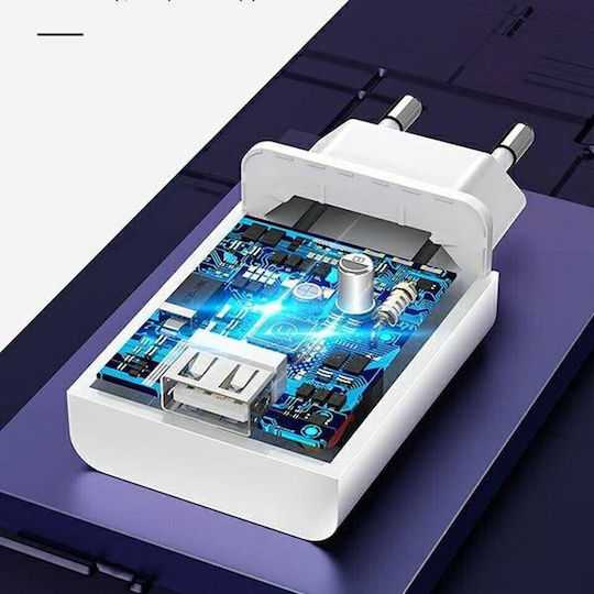 Usams Charger with USB-A Port and Cable USB-C 18W Quick Charge 3.0 Whites (T22)