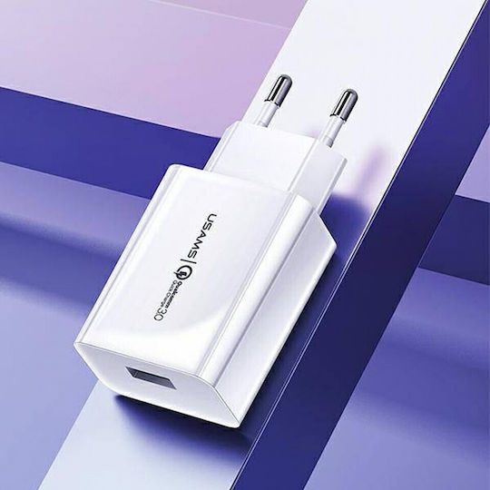 Usams Charger with USB-A Port and Cable USB-C 18W Quick Charge 3.0 Whites (T22)