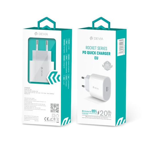 Devia Φορτιστής Χωρίς Καλώδιο με Θύρα USB-C 20W Power Delivery Λευκός (RLC-380)