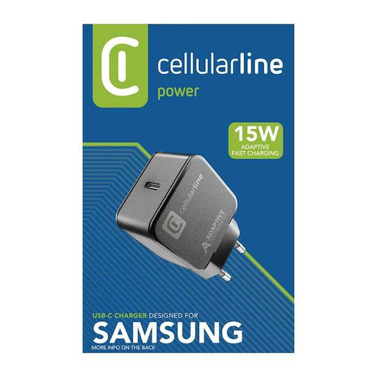 Cellular Line Ladegerät ohne Kabel mit USB-C Anschluss 15W Schwarzs (ACHSMUSBC15WK)