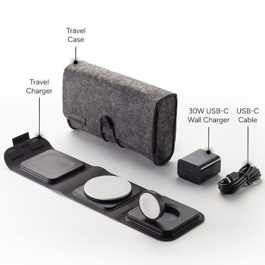 Mophie Ασύρματος Φορτιστής (Qi Pad) Μαύρος (Travel Charger 3in1)