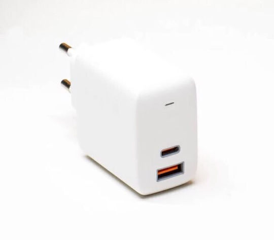 Aukey Încărcător Fără Cablu GaN cu Port USB-A și Port USB-C 65W Livrarea energiei Albς (PA-B3)