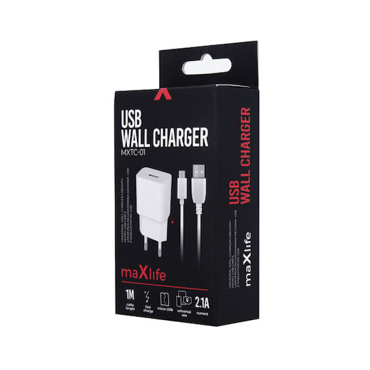 Maxlife Charger with Built-in Cable micro USB Whites (MXTC-03)