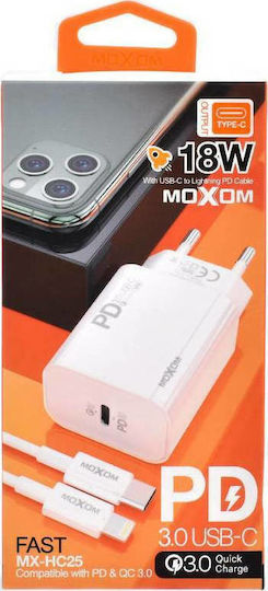 Moxom Mobile Phone Charger with USB-C Port and USB-C - Lightning Cable 18W Power Delivery White