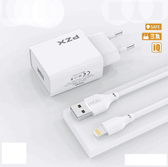 PZX Ladegerät mit USB-A Anschluss und Kabel Blitzschlag Weißs (C882E)