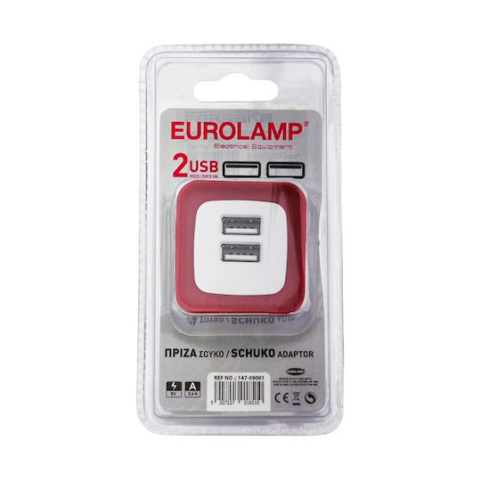 Eurolamp Ladegerät ohne Kabel mit 2 USB-A Anschlüsse Rots