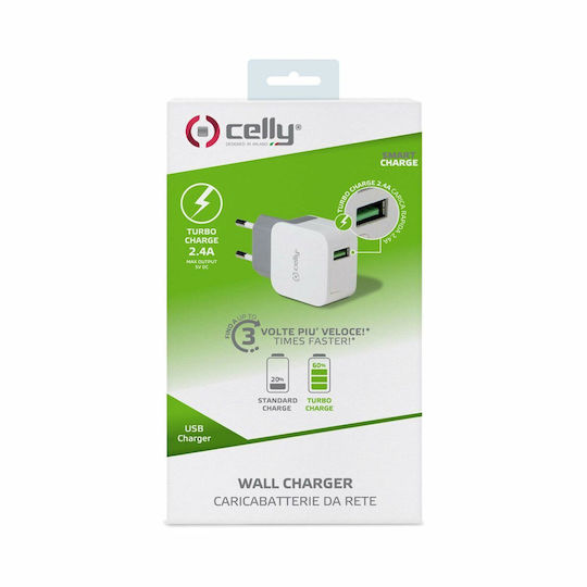 Celly Ladegerät ohne Kabel mit USB-A Anschluss Weißs (TCUSBTURBO)