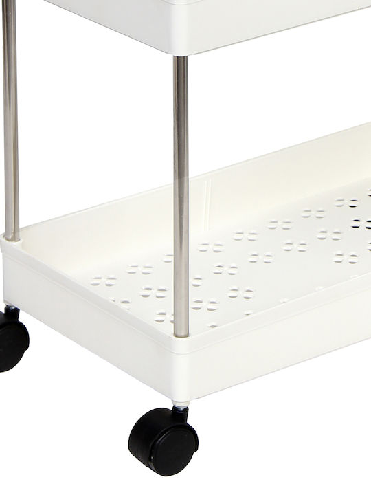 Keskor Metallic Kitchen Trolley 3 Tiers White 40x22x62cm
