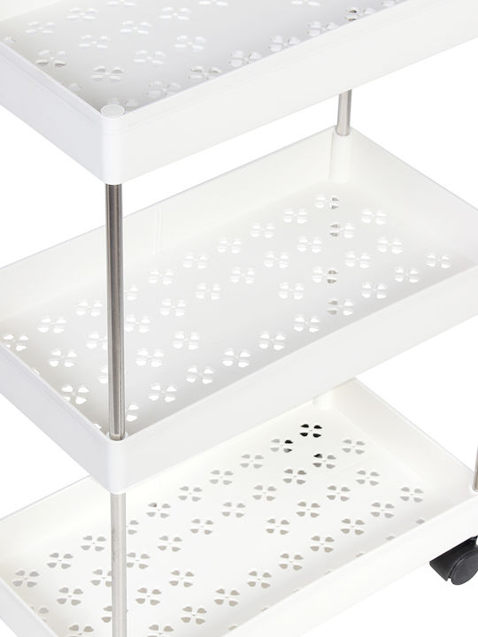 Keskor Metallic Kitchen Trolley 3 Tiers White 40x22x62cm
