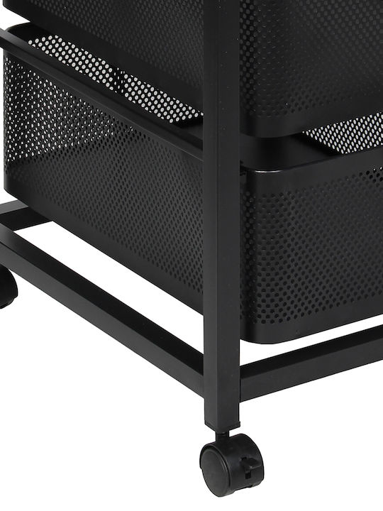 Keskor Metal Kitchen Trolley 3 Tiers Black 40x32.5x64cm