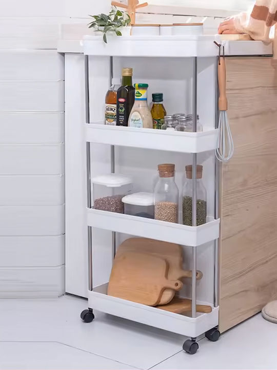 Keskor Metallic Kitchen Trolley 4 Tiers White 40x13x87cm