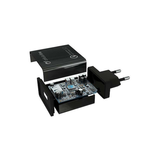 Cellular Line с USB-A порт и кабел USB-C 18W Quick Charge 3.0 Черен (ACHHUKITQCTYCK)