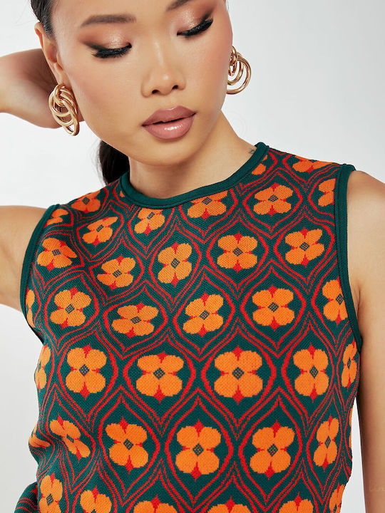 Damen Crop Top Ärmellos Blumen Fuchs
