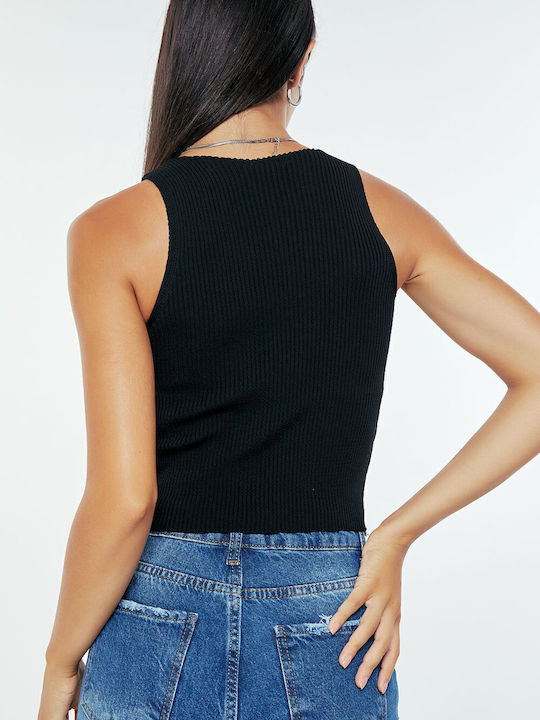 Γυναικείο Crop Top Αμάνικο με V Λαιμόκοψη Λευκό