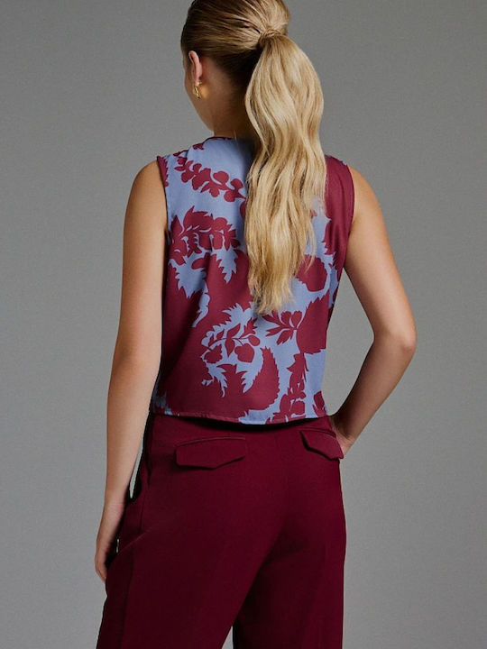 Women's Blouse Sleeveless with V Neckline Bordeaux