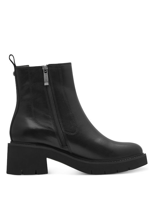 Tamaris Leather Women's Ankle Boots with Medium Heel Black