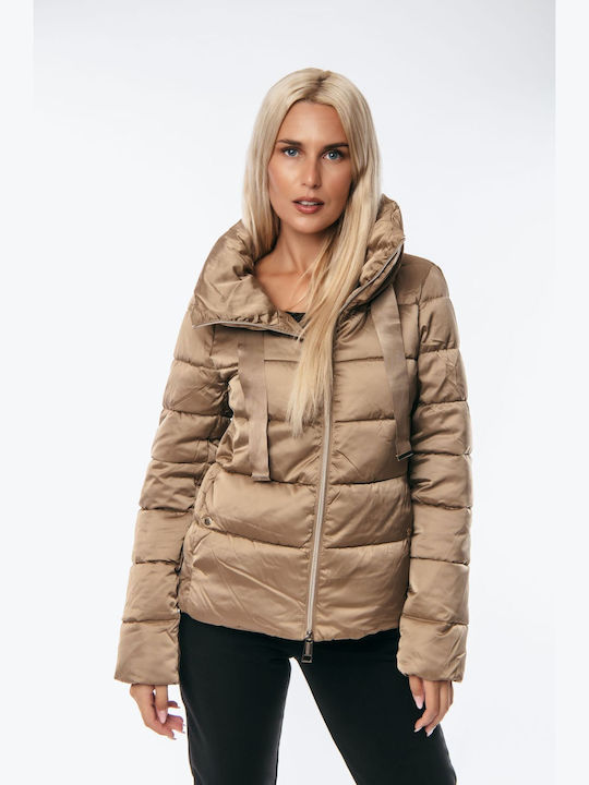 Dress Up Women's Long Lifestyle Jacket for Winter with Detachable Hood Beige