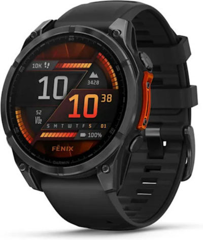 Garmin Fenix 8 Stainless Steel 47mm Waterproof Smartwatch with Heart Rate Monitor (Slate Grey With Black Silicone Band)