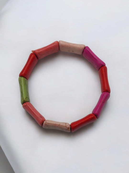 Bone Bracelet with Multicolored Stones in Rectangular Shape