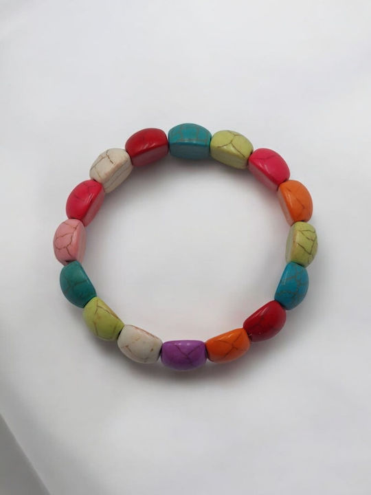 Bone Bracelet with Multicolored Semi-Circular Stones