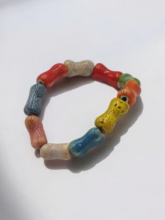 Bone Bracelet with Multicolored Stones Bone Shape