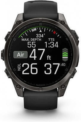 Garmin Fenix 8 Titanium 47mm Waterproof Smartwatch with Heart Rate Monitor (Sapphire, Carbon Grey Dlc Titanium With Black/pebble Grey Silicone Band)