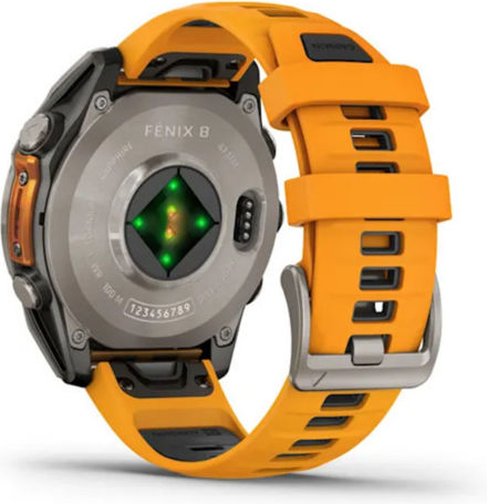 Garmin Fenix 8 Titanium 47mm Waterproof Smartwatch with Heart Rate Monitor (Sapphire, Titanium With Spark Orange/Graphite Silicone Band)