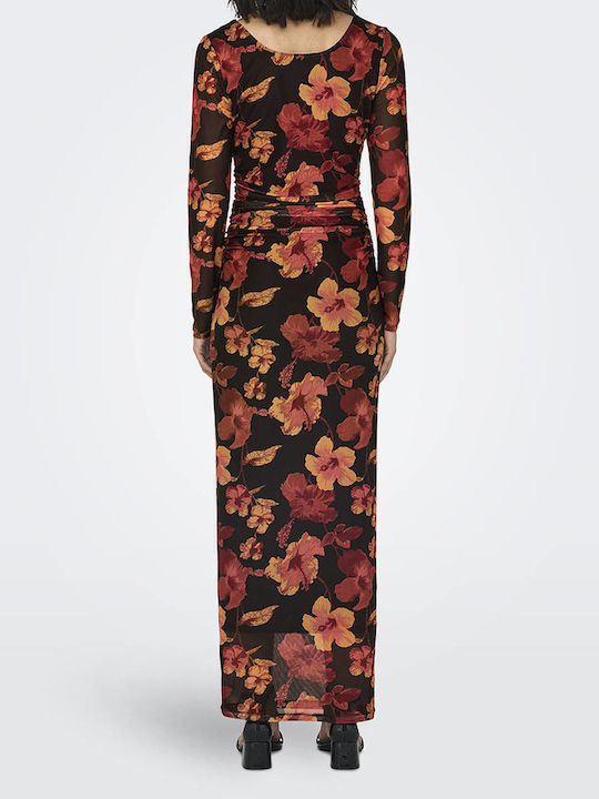 Maxi Evening Dress with Mesh Black Coffee Multicolour
