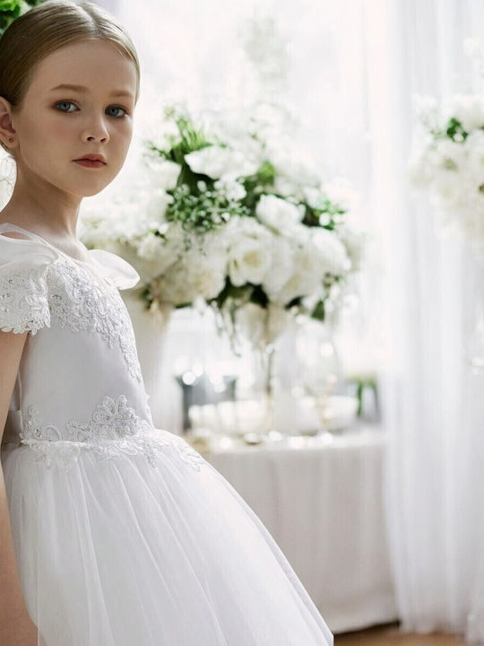 Mädchenkleid Kurzärmelig Tüll Für Blumenmädchen Weiß