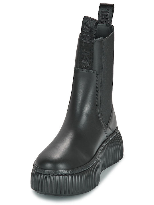 Leder Damen Chelsea Stiefeletten mit mittlerem Absatz Schwarz