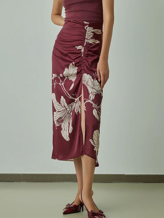 Satin Midi Skirt Bordeaux