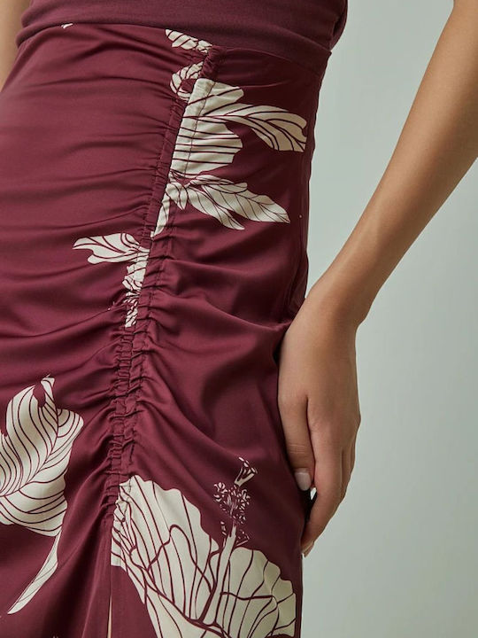 Satin Midi Skirt Bordeaux