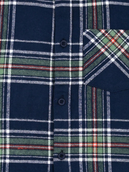 Kids Checked Shirt Long Sleeve Navy Blue