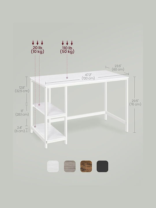 Birou Lemnos Alb cu Picioare Metalice 120x60x76cm