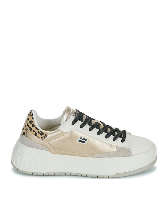 Damen Flatforms Sneakers Gold / Leopard