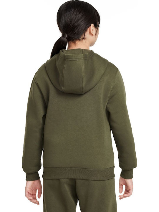 Nike Fleece Παιδικό Φούτερ με Κουκούλα και Τσέπες Χακί K Nsw Club
