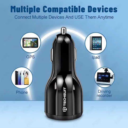 Techsuit Premium Auto-Ladegerät 30W mit Anschlüssen: 1xUSB 1xType-C Schwarz Farbe