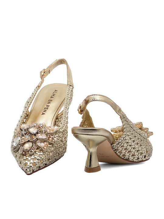Leder Pumps mit Riemchen Goldene