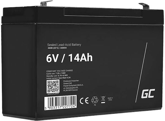 Green Cell Μπαταρία UPS με Χωρητικότητα 14Ah και Τάση 6V AGM34 1τμχ