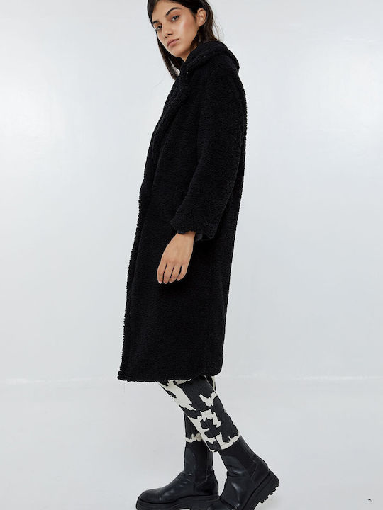 Women's Sherpa Long Coat with Buttons black