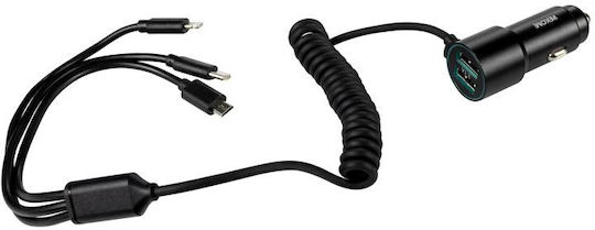 WK WP-C44 Auto-Ladegerät 33W 2A mit Anschlüssen: 2xUSB mit Kabel Blitzschlag / Mikro-USB / Typ-C,TC-TC Schwarz Farbe