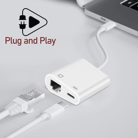 Usb-C-zu-Ethernet-Adapter + USB-C-Ladegerät Stabile Internetverbindung Weiß