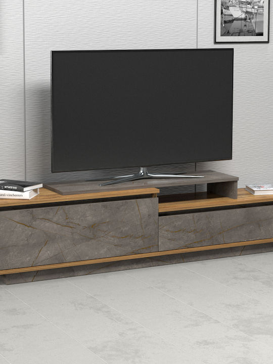 TV-Möbel Hölzernes Leis Natural Wood & Grey Marble L180xB35xH42cm