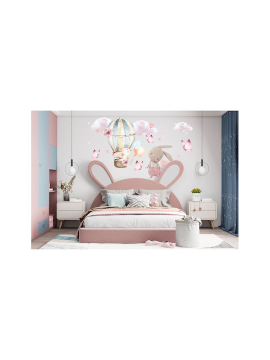 Kinder Wandsticker Rosa Hasen Ballon Wolken Schmetterlinge 60x120