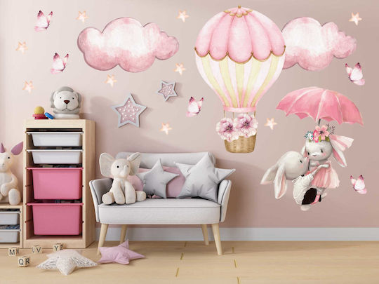 Kinder Wandsticker Rosa Hasen Ballon Wolken Schmetterlinge 60x120