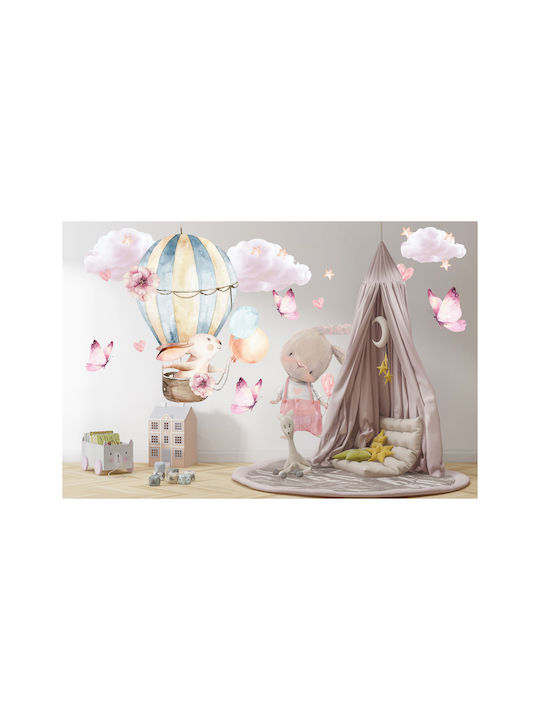 Kinder Wandsticker Rosa Hasen Ballon Wolken Schmetterlinge 60x120