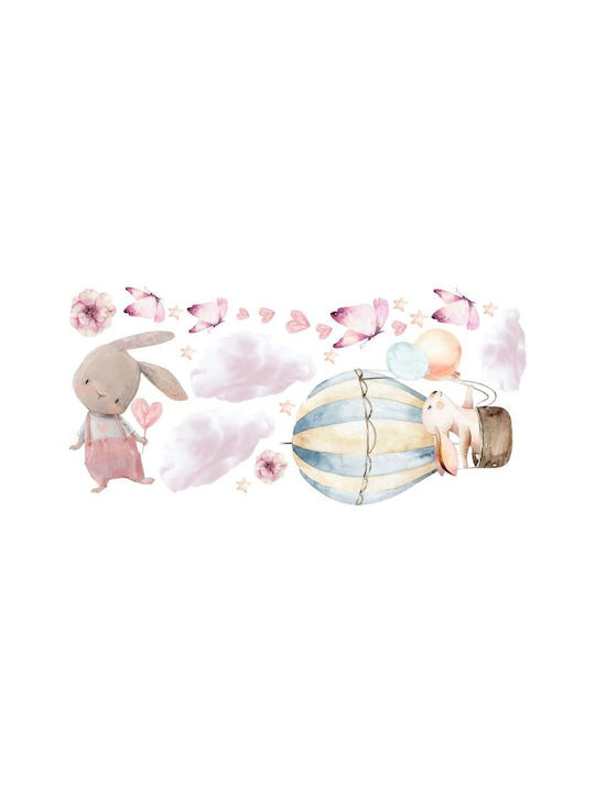 Kinder Wandsticker Rosa Hasen Ballon Wolken Schmetterlinge 60x120