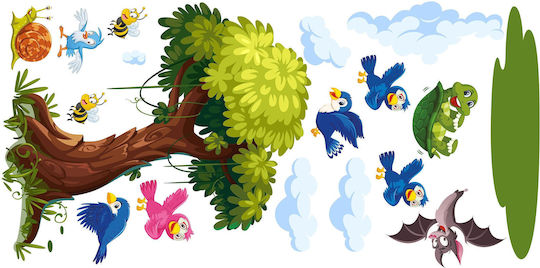 Kinder Wandsticker Baum Bunte Vögel Wanddeko Set 120x240